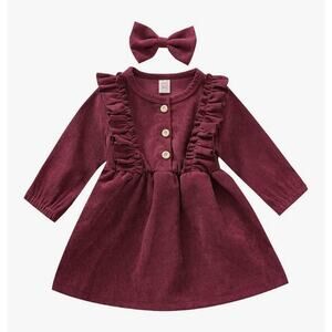 Baby Girls 6-12 Months Long Sleeve Dark Red Ruffle Dress Christmas Holiday Dress